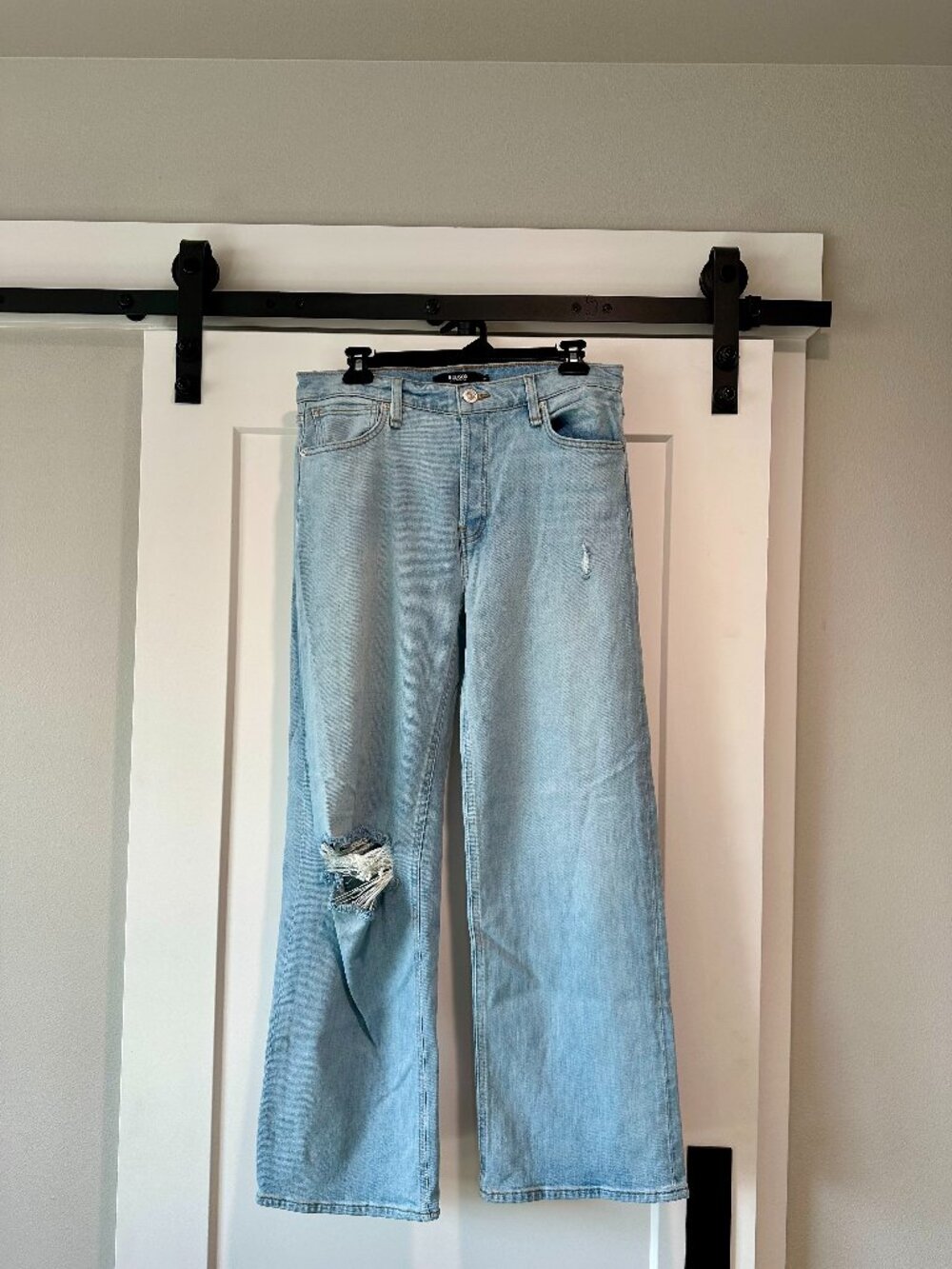 Hudson Rosie High Rise Distressed Wide Leg Jeans Light Wash Size 30